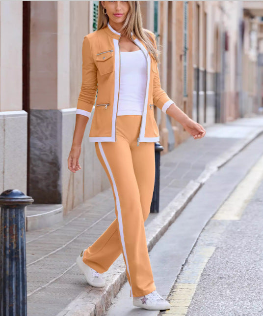Damen Casual-Trainingsanzug im Blazer-Stil mit Reißverschlussjacke und Seitenstreifen Shop Nory