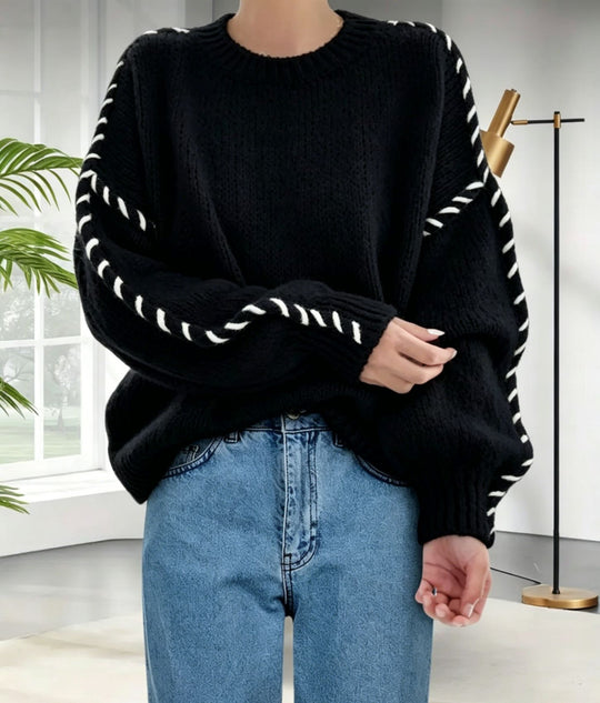 Damen Oversize Strickpullover mit dekorativem Kordel‑Zopf an Ärmeln Shop Nory