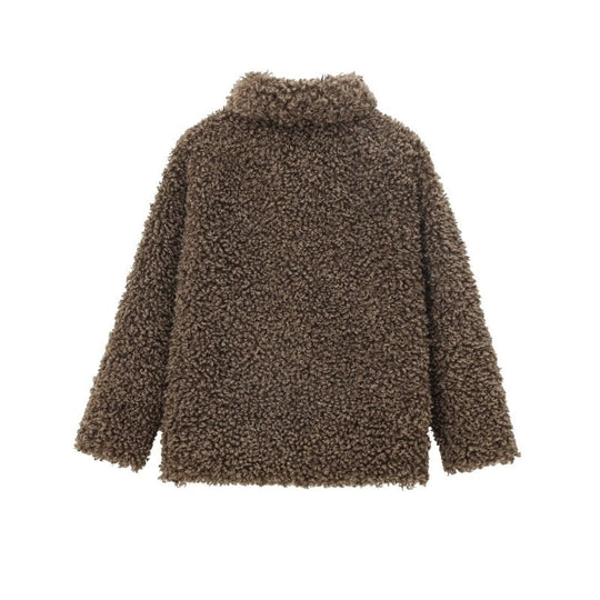 Damen Oversize-Kunstfell‑Teddyjacke mit Schalkragen und gefüttertem Innenfutter Shop Nory