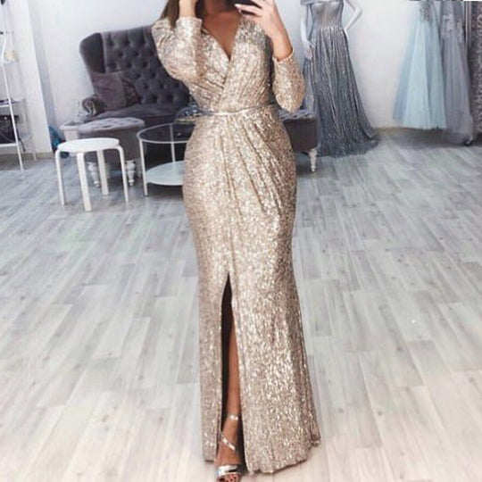 Damen Abendkleid mit Wickelfront, langem Beinschlitz und taillierter Meerjungfrauen‑Silhouette Shop Nory