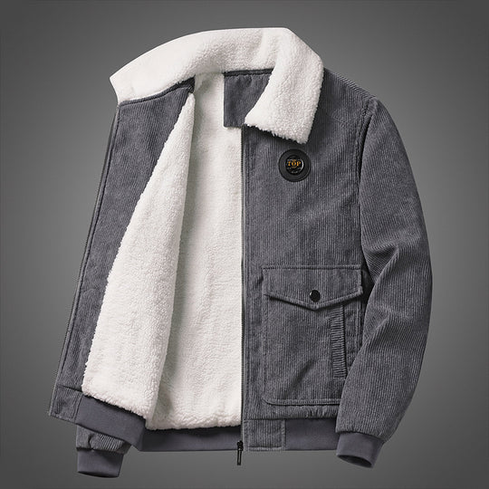 Herren Cord-Teddyjacke mit Sherpa-Futter, Reißverschluss und Utility-Taschen Shop Nory