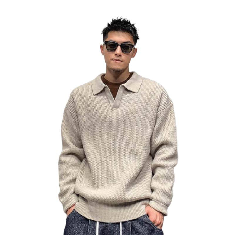 Herren Grobmaschiger Polokragen-Pullover mit verdeckter Halbleiste und geripptem Saum Shop Nory