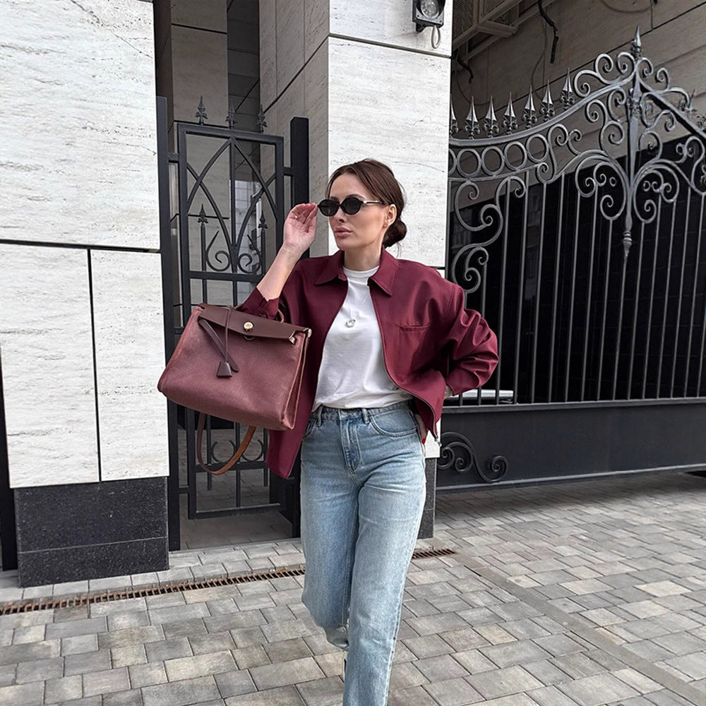Damen Leichte Twill-Übergangsjacke mit Hemdkragen, verdecktem Reißverschluss und kastiger Silhouette Shop Nory