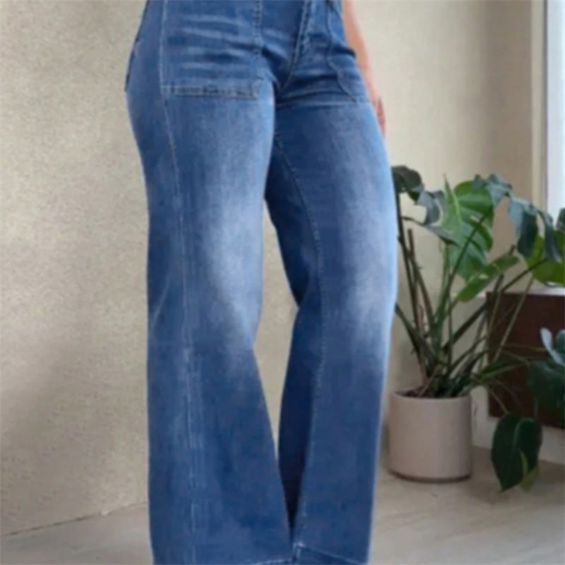 Damen Hochtaillierte Denim-Jeans mit weitem Schlagbein und aufgesetzten Vordertaschen Shop Nory