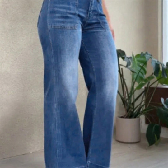 Damen Hochtaillierte Denim-Jeans mit weitem Schlagbein und aufgesetzten Vordertaschen Shop Nory