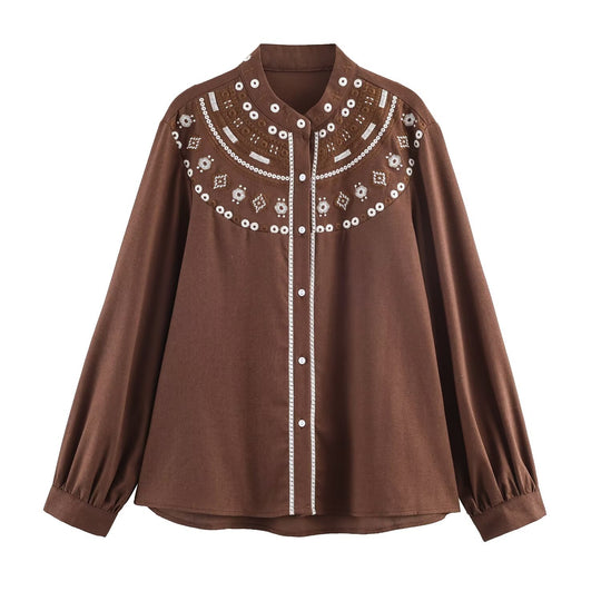 Damen zweiteiliges Blusen- und Midirock-Set mit besticktem Yoke und Pailletten Shop Nory