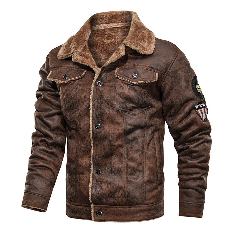 Herren Wildlederjacke mit Teddyfutter und Military-Patches Shop Nory