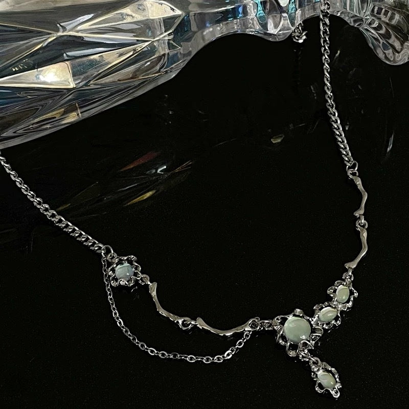 Damen Halskette mit Kunststein-Statement und raffinierter Gliederkette Shop Nory