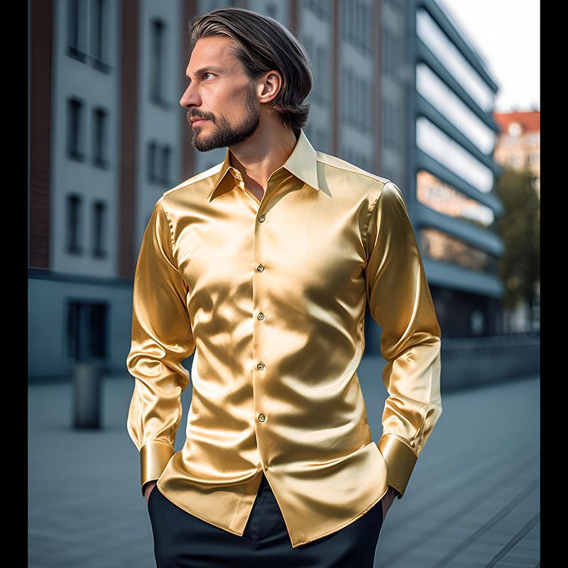 Herren Elegantes Satinhemd mit schimmerndem Finish und klassischem Kragen
