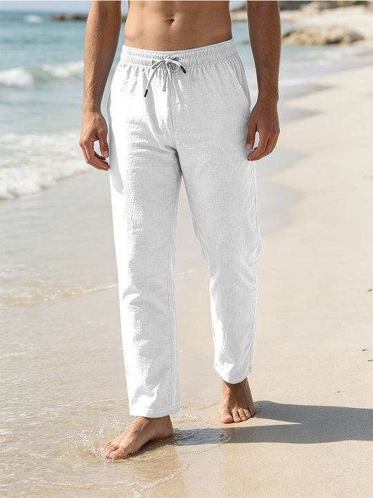 Herren Leichte Leinen-Baumwoll-Hose mit Tunnelzug, elastischem Bund und geradem Schnitt Shop Nory