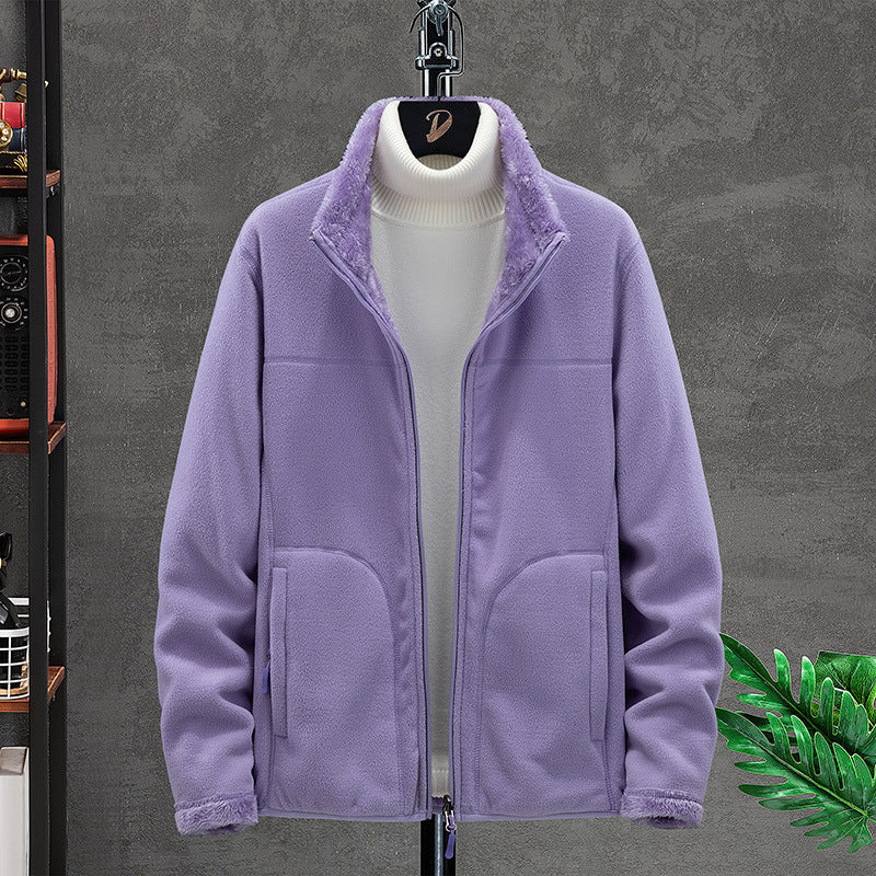 Damen Kuschelige Fleecejacke mit Teddyfutter, Stehkragen und Zwei Reißverschlusstaschen Shop Nory