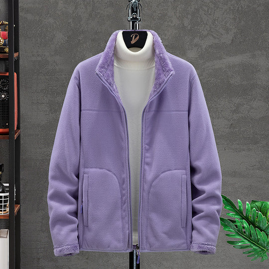 Damen Kuschelige Fleecejacke mit Teddyfutter, Stehkragen und Zwei Reißverschlusstaschen Shop Nory