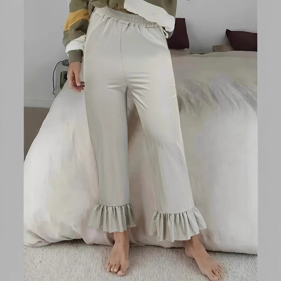 Damen Locker geschnittene Lounge‑Hose aus Jersey mit elastischem Bund und Volant‑Saum Shop Nory