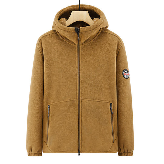 Herren Fleece-Kapuzenjacke mit Teddyfutter, Zwei-Wege-Reißverschluss und verdeckten Reißverschlusstaschen Shop Nory