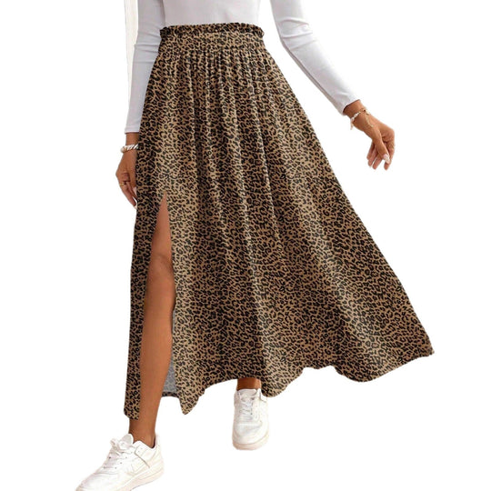Damen Maxirock mit hohem Schlitz und Leopardendruck Shopnory