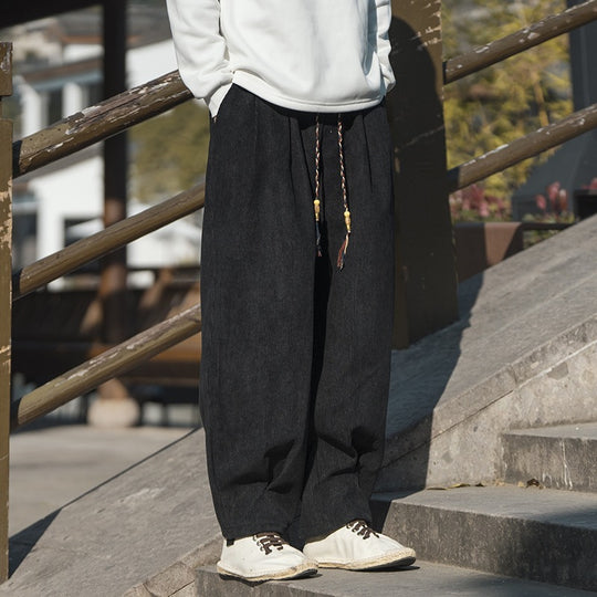 Herren Weit geschnittene Kordhose mit Tunnelzug, Bundfalten und Relaxed-Fit Shop Nory