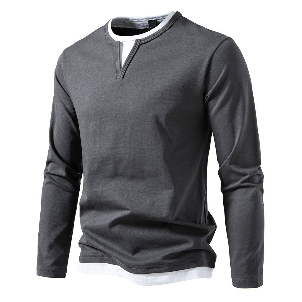 Herren Langarmshirt mit modernem V-Ausschnitt und coolen Layering-Details