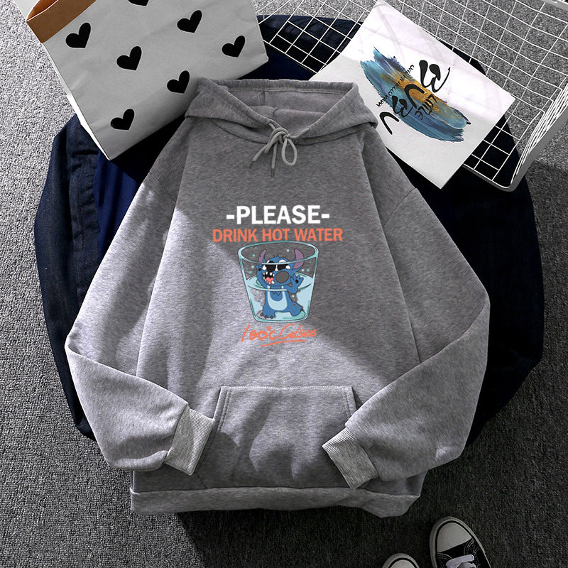 Damen nan Kapuzenpullover mit großflächigem Cartoon-Glas-Print, weichem Fleece-Innenfutter und Kängurutasche Shop Nory