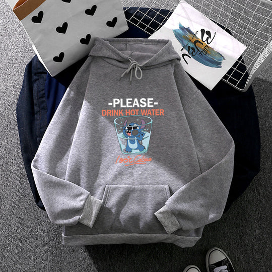 Damen nan Kapuzenpullover mit großflächigem Cartoon-Glas-Print, weichem Fleece-Innenfutter und Kängurutasche Shop Nory