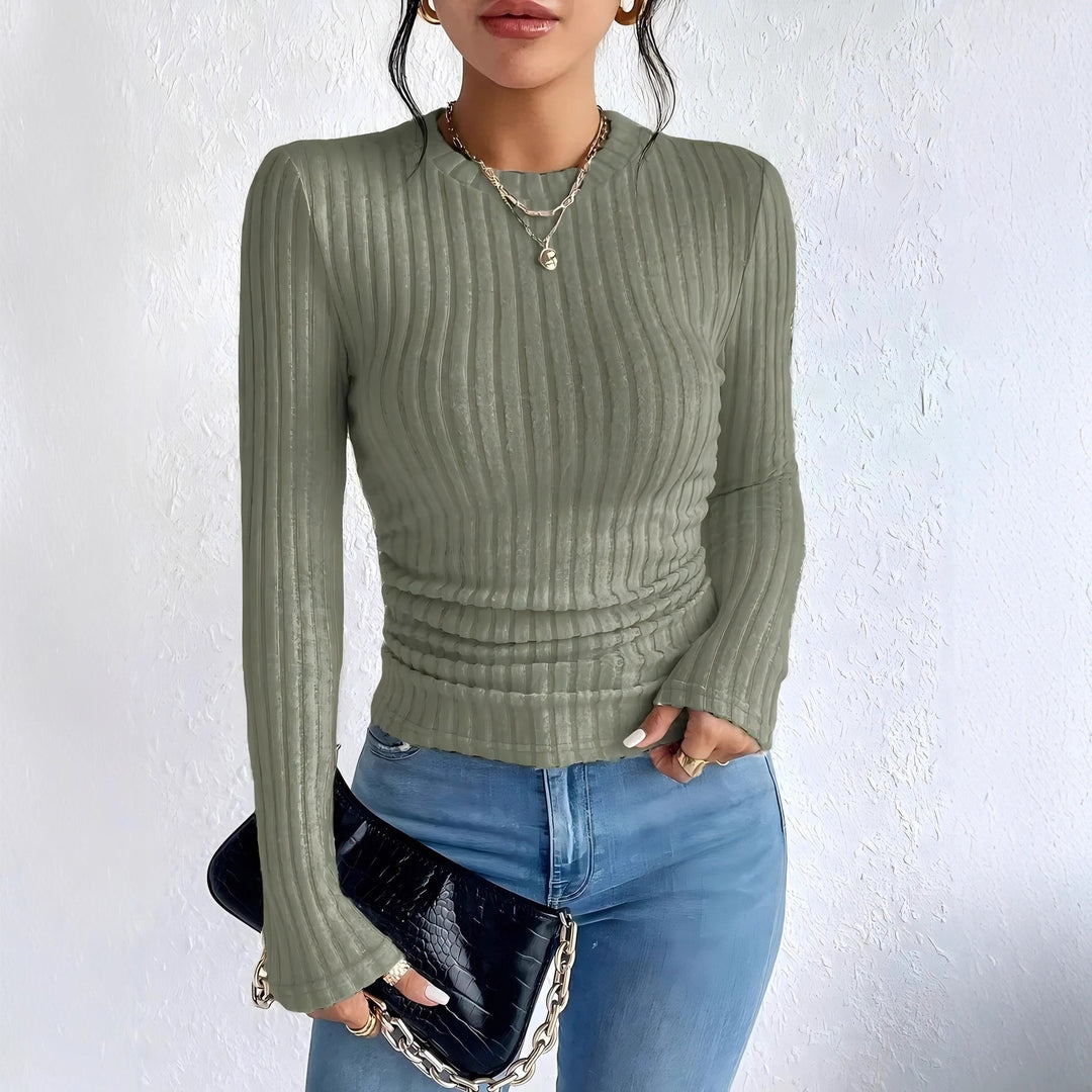 Damen Geripptes Langarmshirt mit vertikaler Plissee‑Optik und taillierter Passform Shop Nory