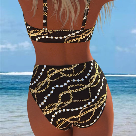 Damen Bikini-Set mit luxuriösem Ketten-Design und hohem Taillenbund Shopnory