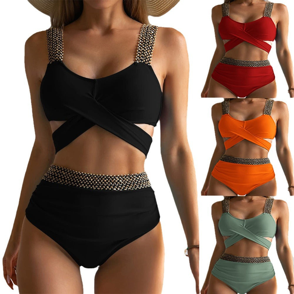 Damen Hochtailliertes Bikini-Set mit stilvollem Wickel-Oberteil