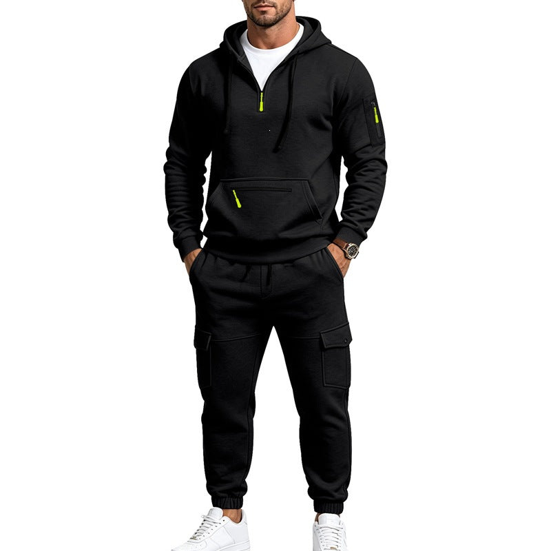 Herren Cargo-Jogging-Set mit Kapuze, halbem Reißverschluss und Mehrfachtaschen Shop Nory