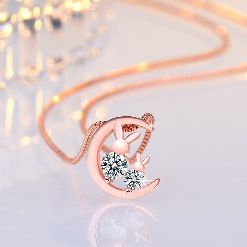Damen Halskette mit elegantem Hasenanhänger und funkelnden Kristallen Shop Nory