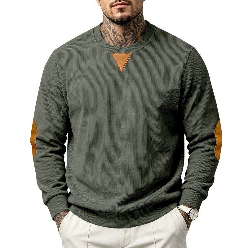 Herren Rundhals-Sweatshirt mit feiner Rippstruktur und Ellbogen‑Patches Shop Nory