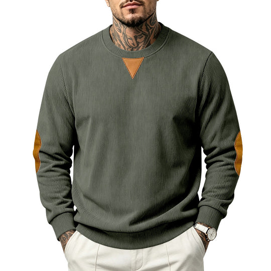 Herren Rundhals-Sweatshirt mit feiner Rippstruktur und Ellbogen‑Patches Shop Nory