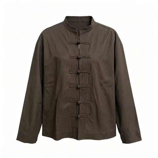 Damen Locker geschnittene Bluse im Mandarin‑Look mit Knotenknöpfen Shop Nory