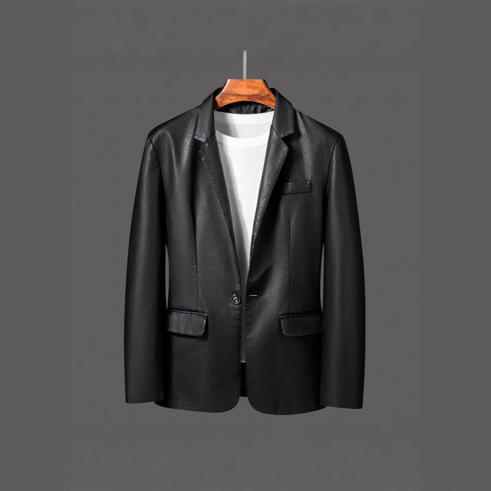 Herren Einreihiger Blazer aus Lederimitat mit Notch-Revers und Pattentaschen Shop Nory