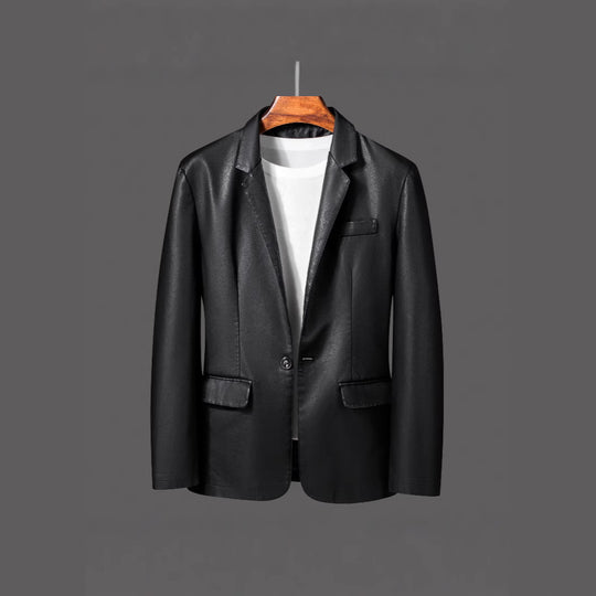 Herren Einreihiger Blazer aus Lederimitat mit Notch-Revers und Pattentaschen Shop Nory