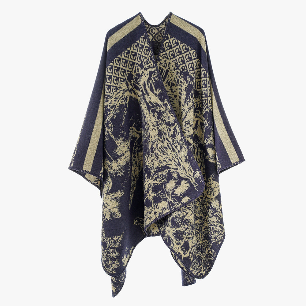 Damen Luxuriöser Jacquard-Motivponcho mit asymmetrischem Zipfelsaum Shop Nory
