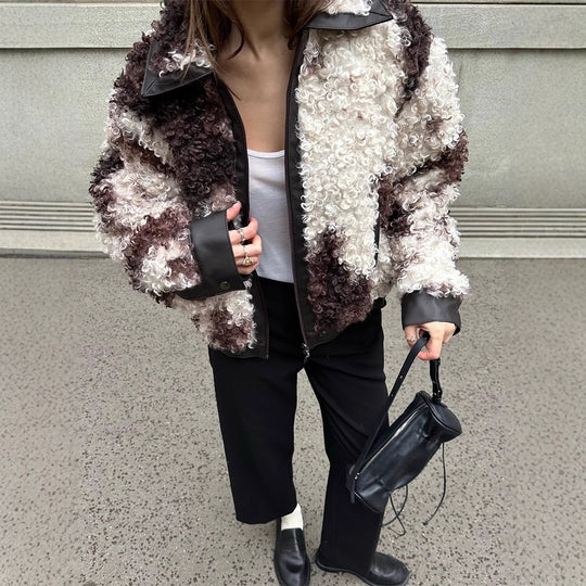 Damen Kurzblouson aus lockigem Bouclé‑Fauxfur mit Lederoptik‑Besatz Shop Nory