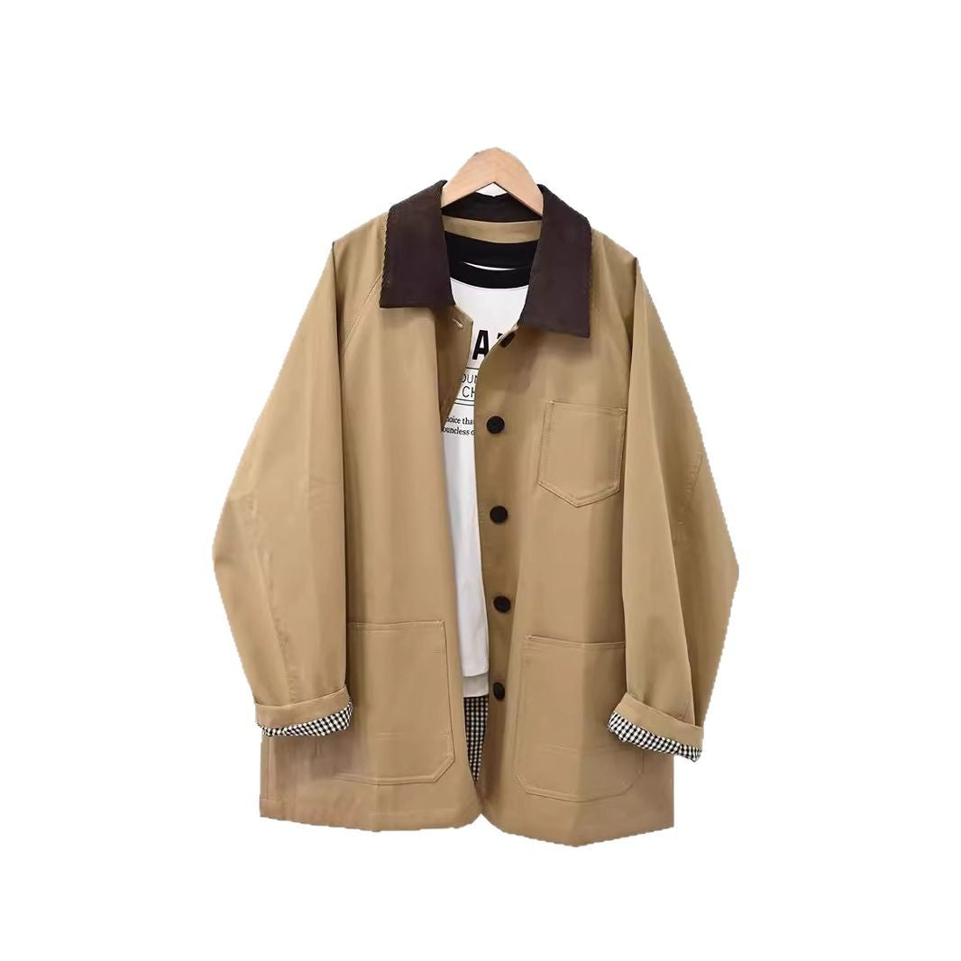 Damen Lässige Oversized-Jacke mit Kontrastkragen Shop Nory