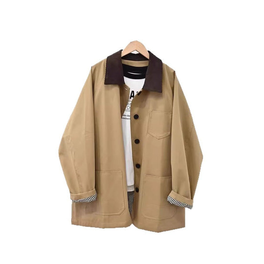 Damen Lässige Oversized-Jacke mit Kontrastkragen Shop Nory