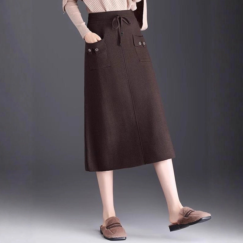 Damen Modischer Maxirock mit Taschen und Bindegürtel Shop Nory