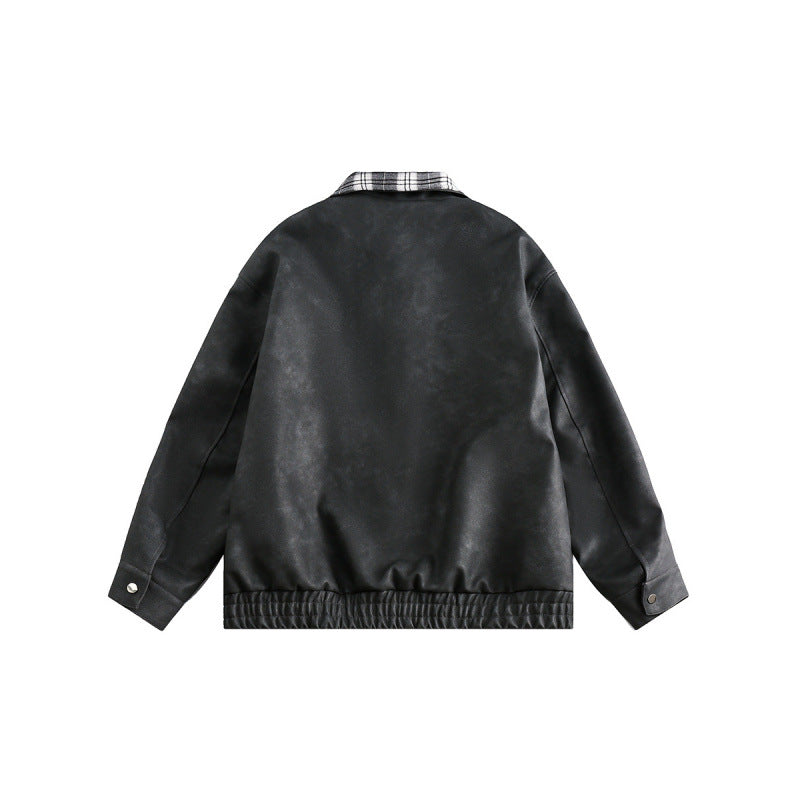 Herren Velourslederoptik Bomberjacke mit kariertem Hemdkragen, Pattentaschen und elastischem Saum Shop Nory