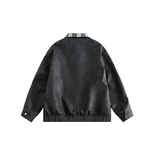 Herren Velourslederoptik Bomberjacke mit kariertem Hemdkragen, Pattentaschen und elastischem Saum Shop Nory