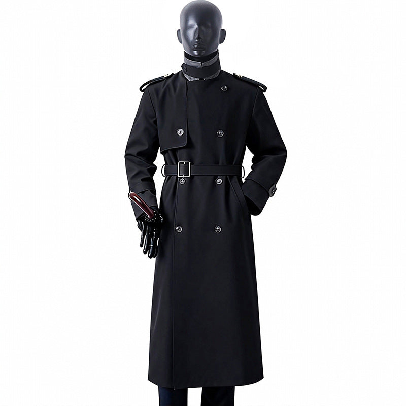 Herren Zeitloser Maxilanger Trenchcoat im Military-Stil mit Sturmklappe und Taillengürtel Shop Nory