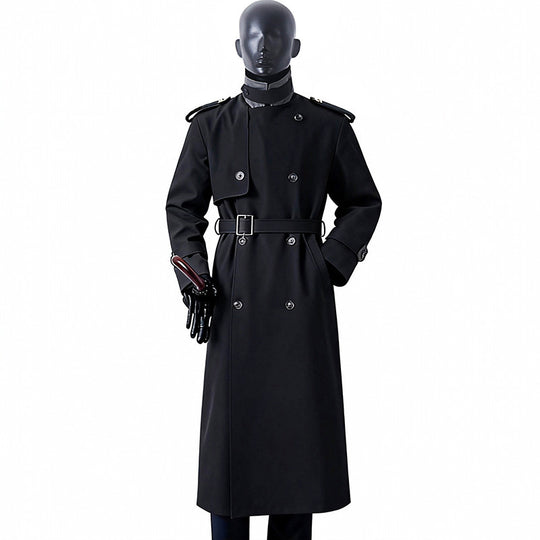Herren Zeitloser Maxilanger Trenchcoat im Military-Stil mit Sturmklappe und Taillengürtel Shop Nory