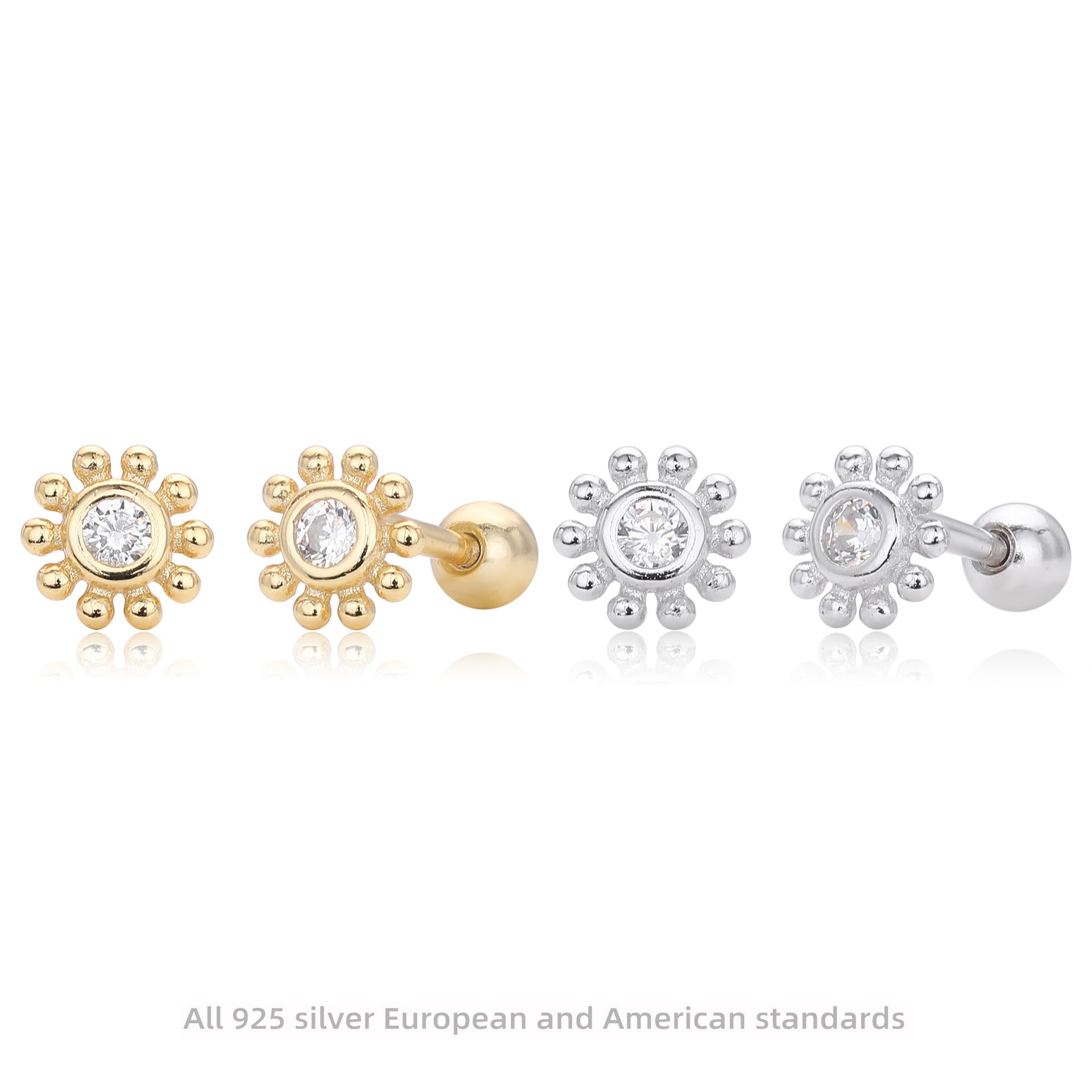 Damen Ohrstecker im floralen Design aus 925 Sterling Silber mit funkelndem Zirkon Shop Nory
