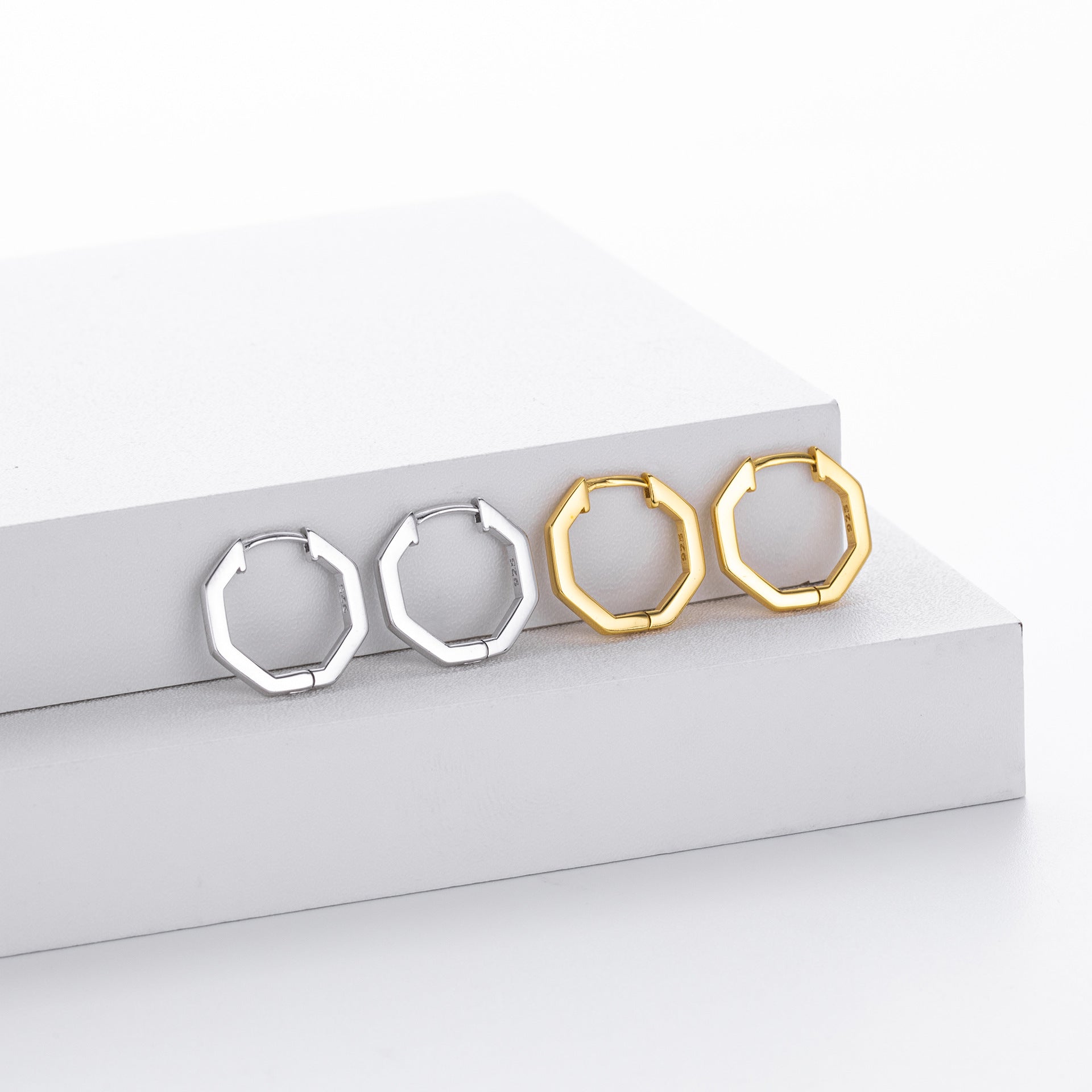 Damen Geometrische Creolen aus vergoldetem 925 Sterling Silber Shop Nory