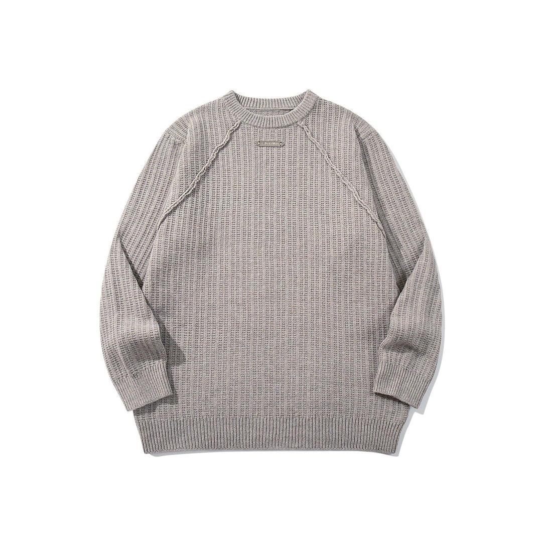 Unisex Strukturierter Waffelstrick-Rundhalspullover mit Raglanärmeln und Metall-Logo Shop Nory