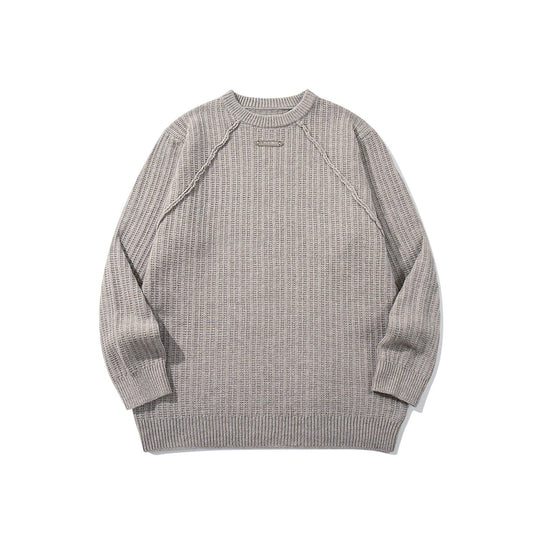 Unisex Strukturierter Waffelstrick-Rundhalspullover mit Raglanärmeln und Metall-Logo Shop Nory