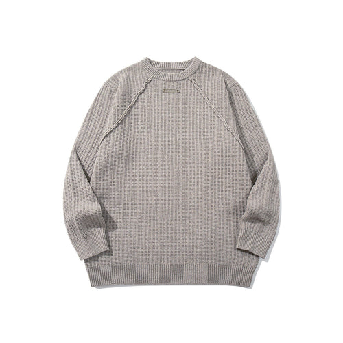 Unisex Strukturierter Waffelstrick-Rundhalspullover mit Raglanärmeln und Metall-Logo Shop Nory