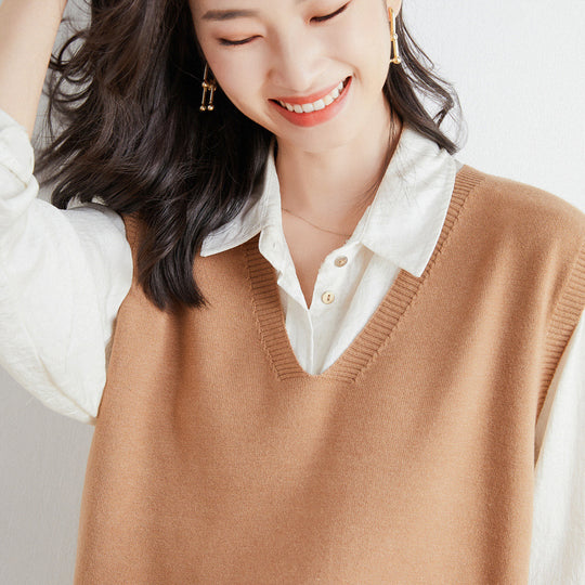 Damen Oversize V-Ausschnitt Feinstrickweste mit Rippenbund Shop Nory