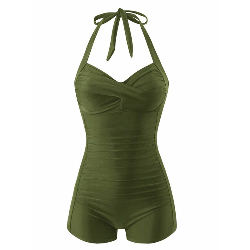 Damen Einteiler Badeanzug mit modischem Wickeldesign Shopnory