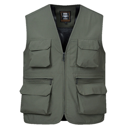 Herren Multitaschen-Utility-Weste mit durchgehendem Reißverschluss, atmungsaktivem Mesh-Futter und großvolumigen Klapp- und Reißverschlusstaschen Shop Nory